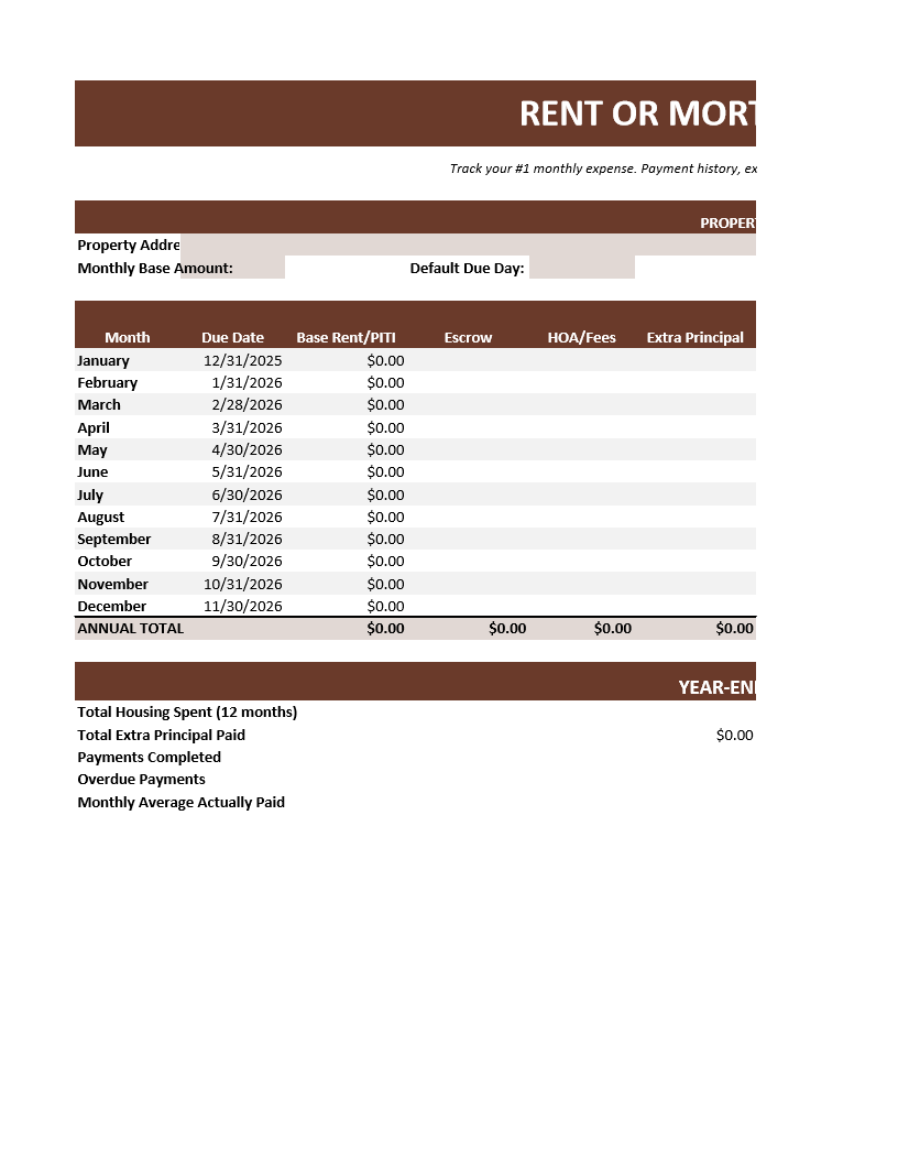 Rent or Mortgage Tracker
