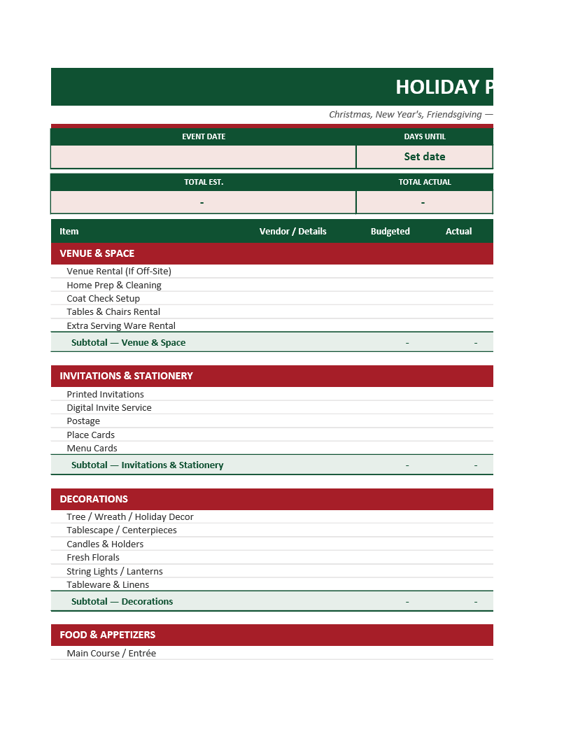 Holiday Party Budget