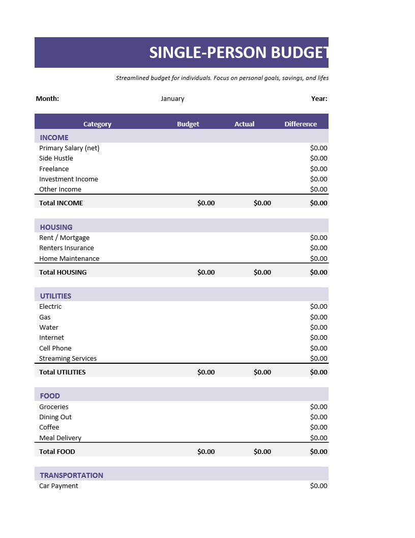 Single-Person Budget
