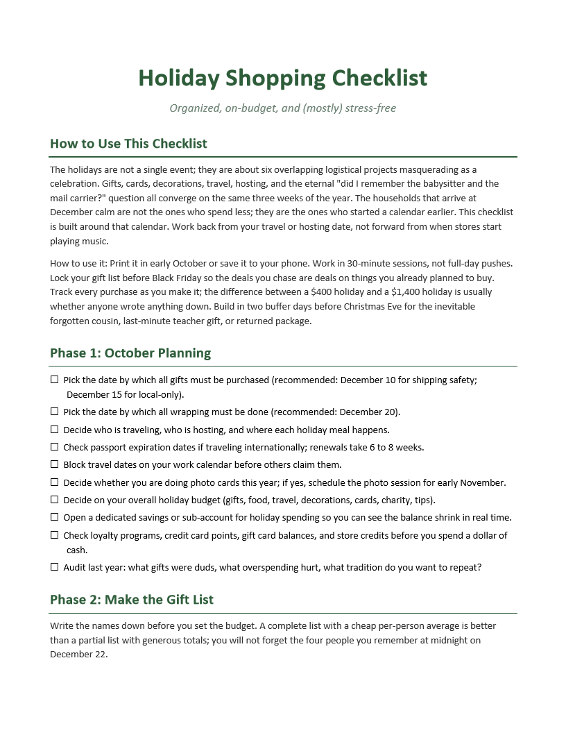 Holiday Shopping Checklist