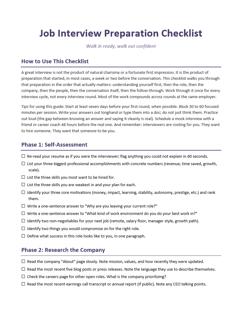 Job Interview Preparation Checklist