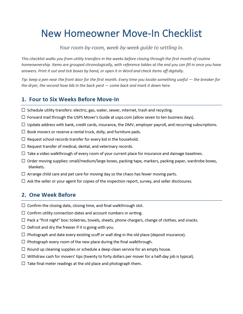 New Homeowner Move-In Checklist