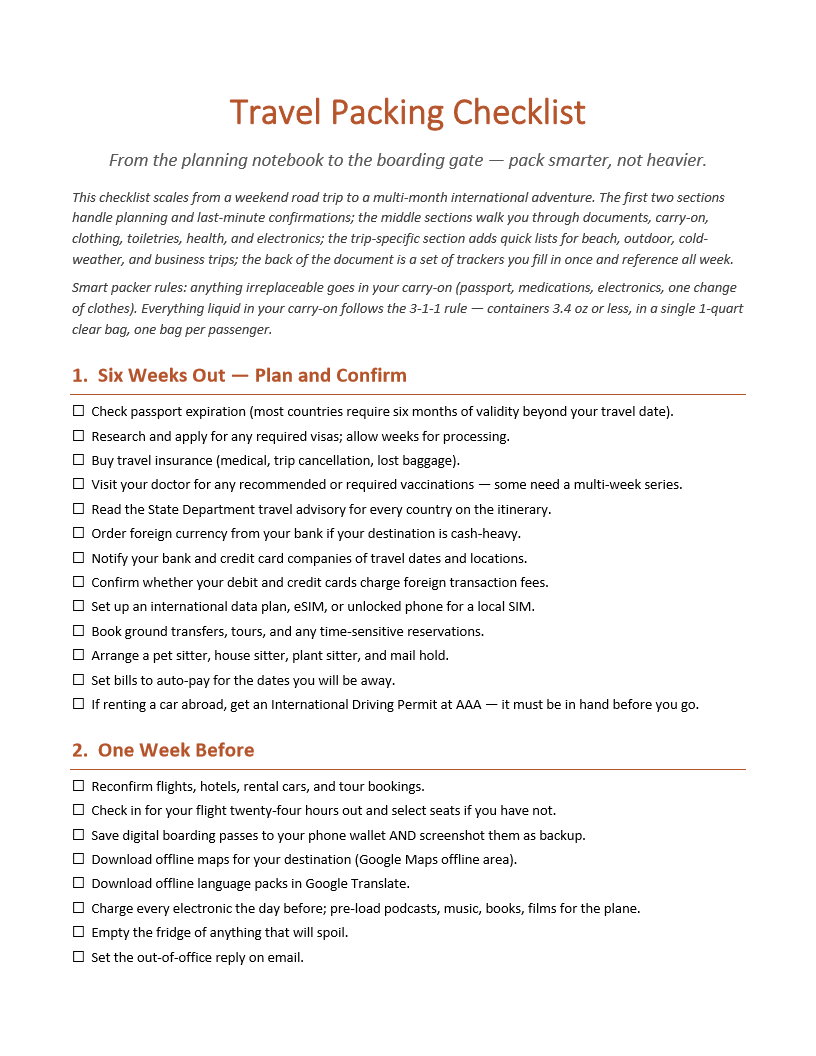 Travel Packing Checklist