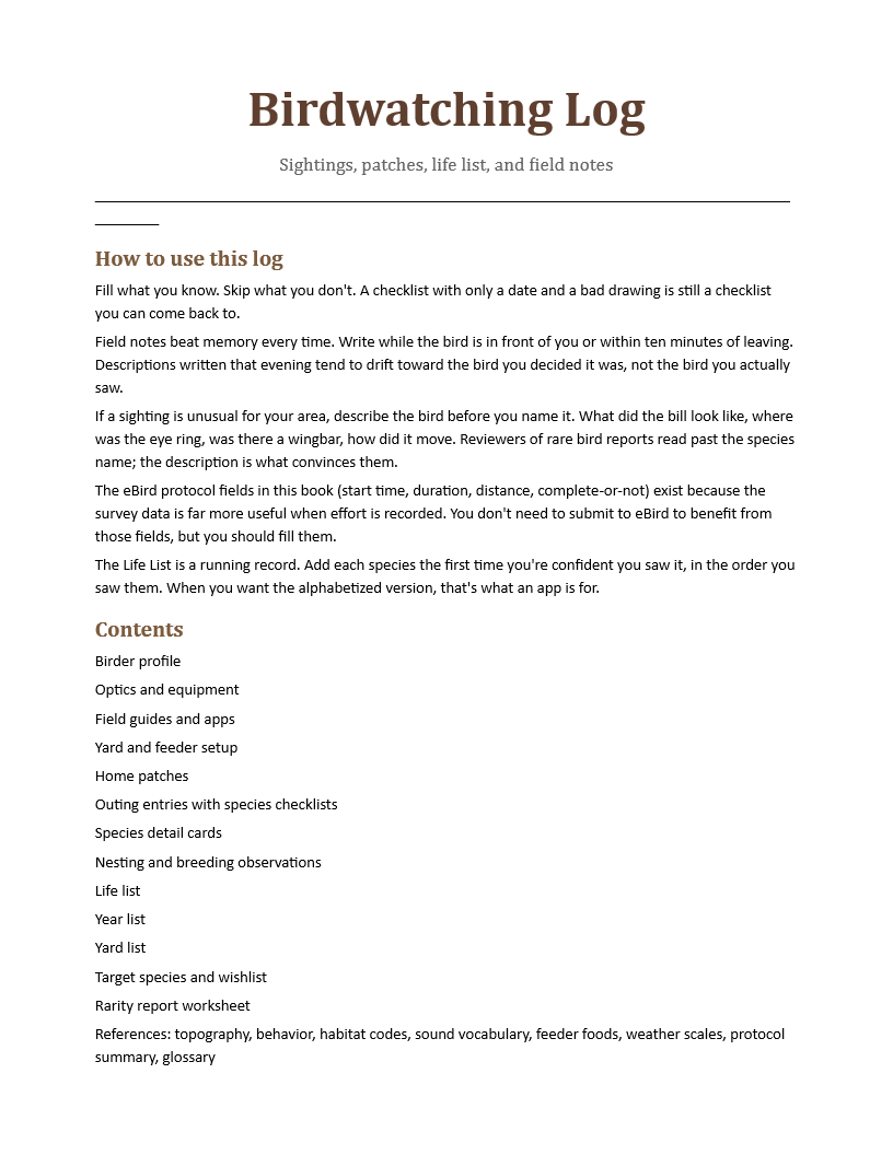 Birdwatching Log