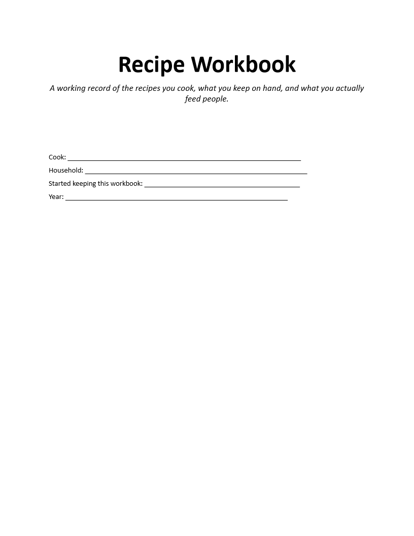 Recipe Workbook