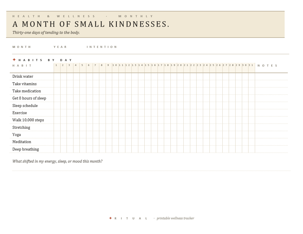 Monthly — Health & Wellness Tracker