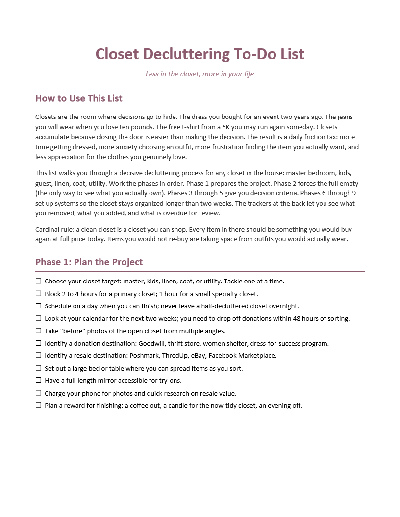 Closet Decluttering To-Do List