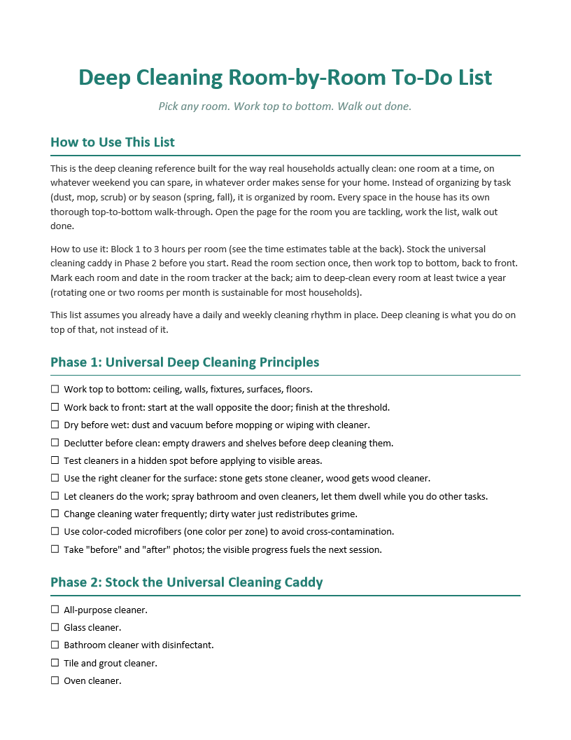 Deep Cleaning Room-by-Room To-Do List