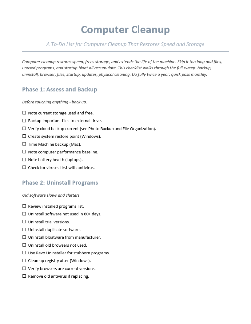 Computer Cleanup To-Do List