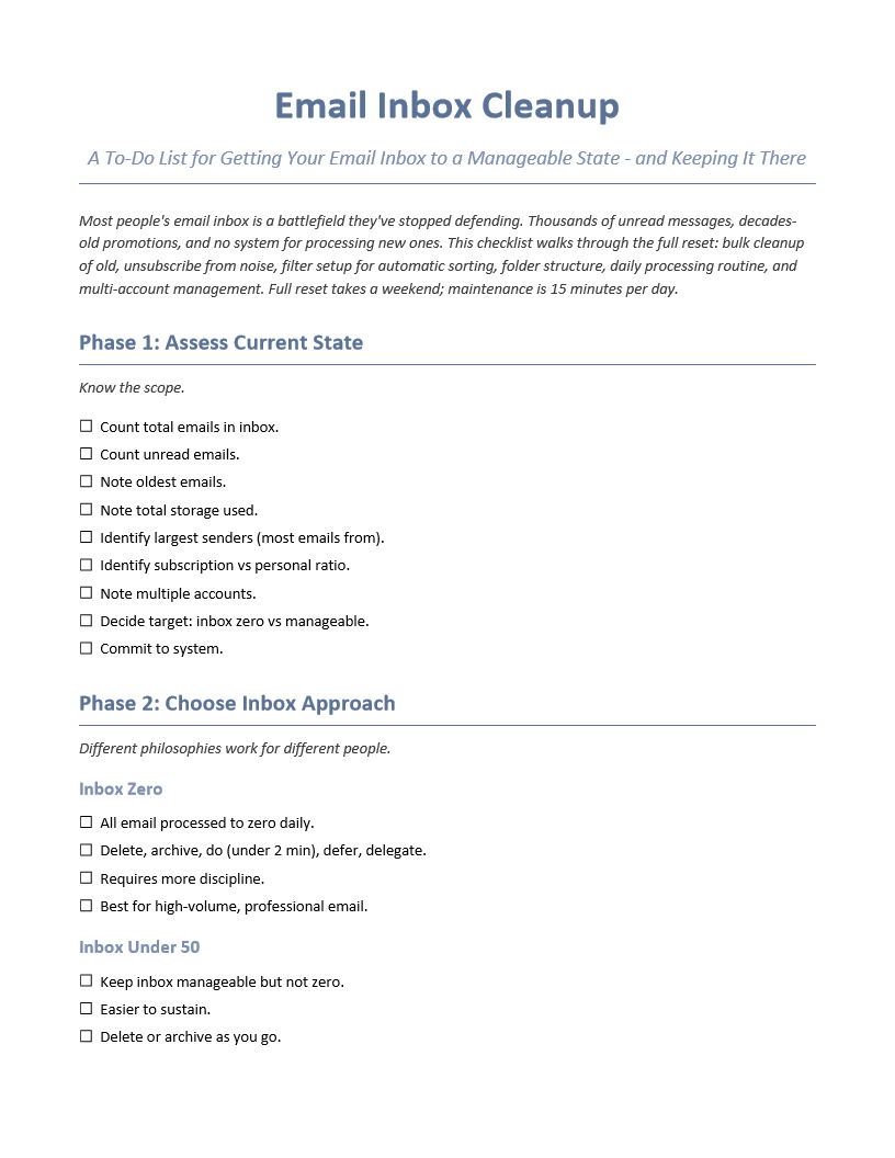 Email Inbox Cleanup To-Do List