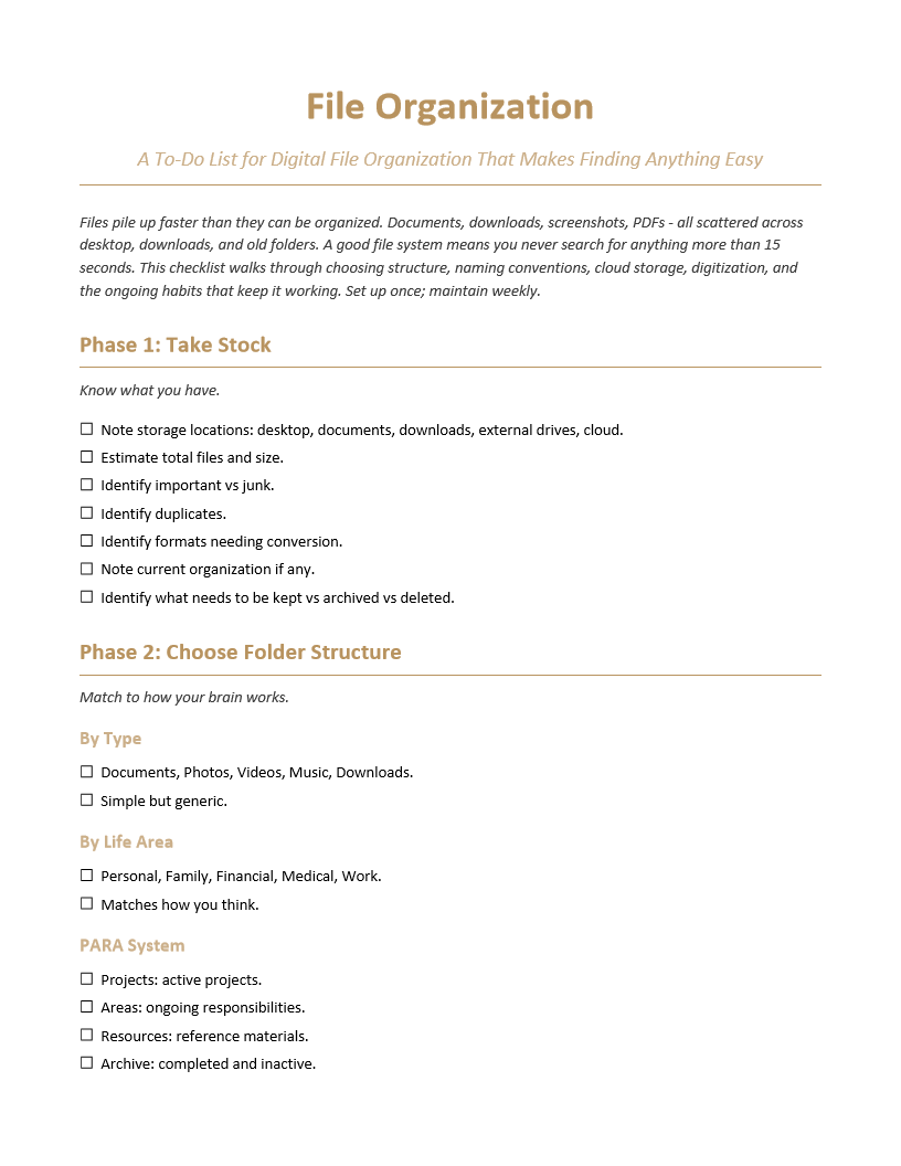 File Organization To-Do List