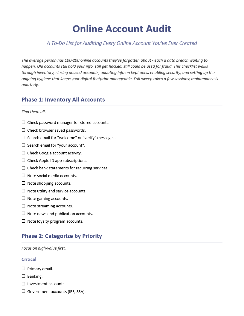 Online Account Audit To-Do List