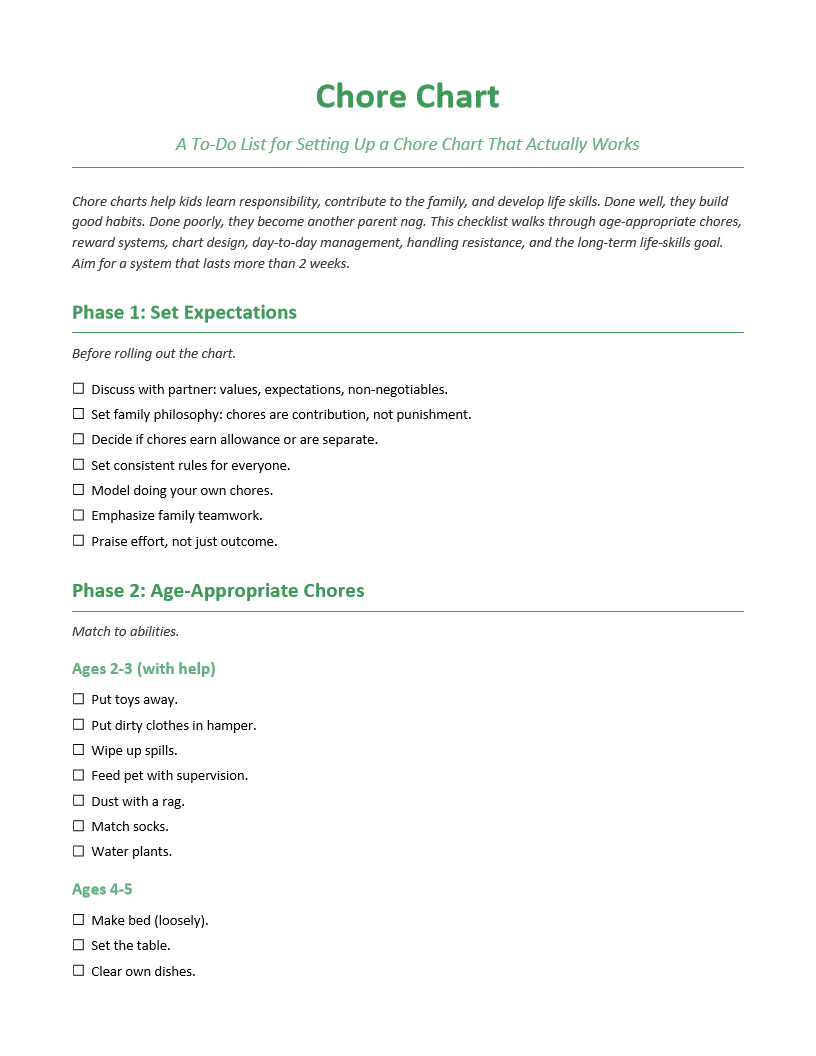 Chore Chart To-Do List