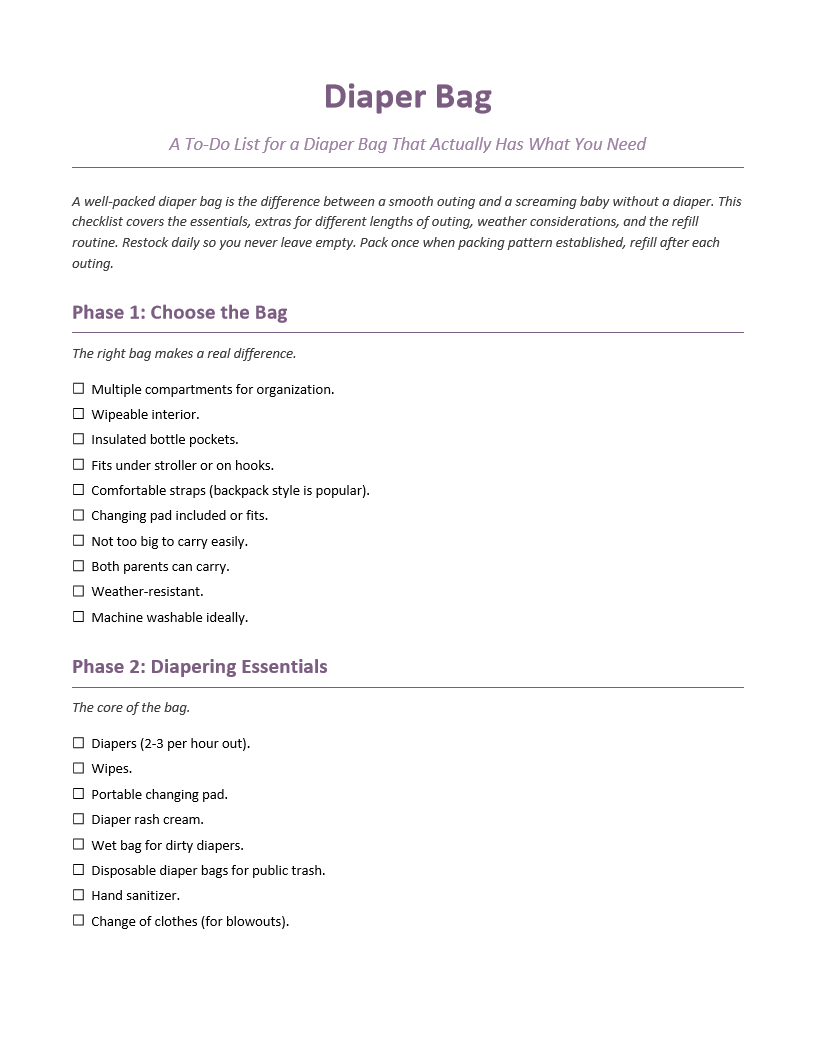 Diaper Bag To-Do List