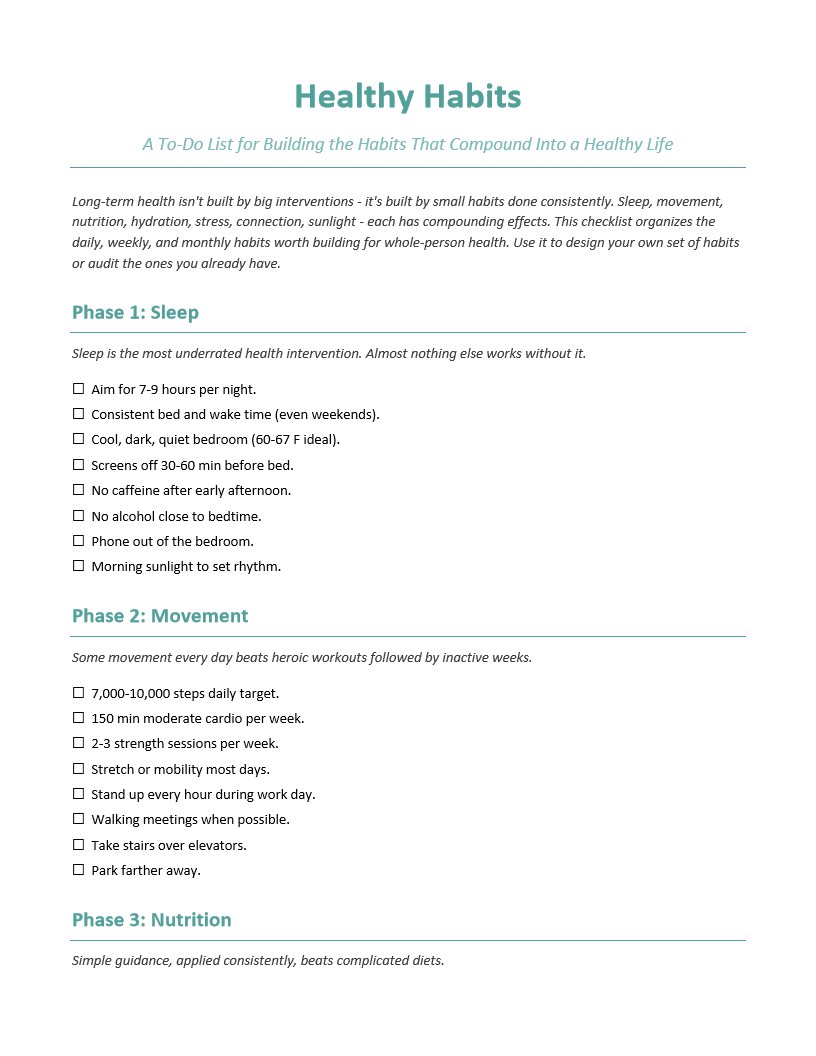 Healthy Habits To-Do List