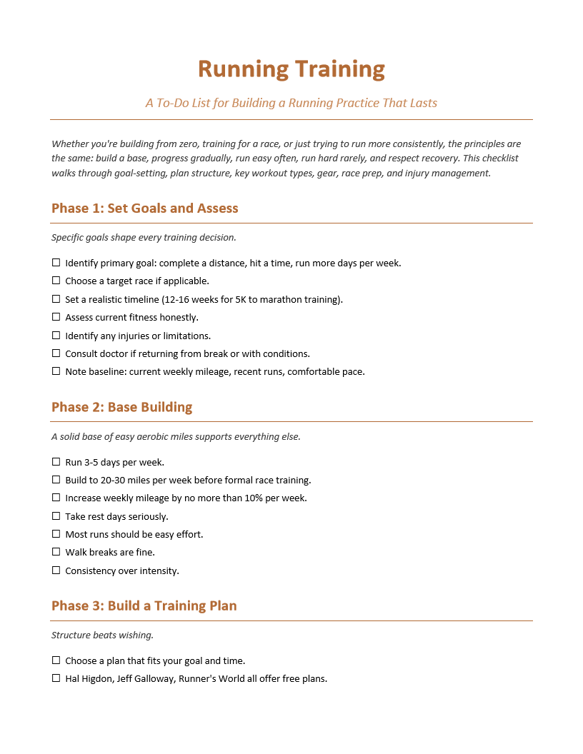 Running Training To-Do List