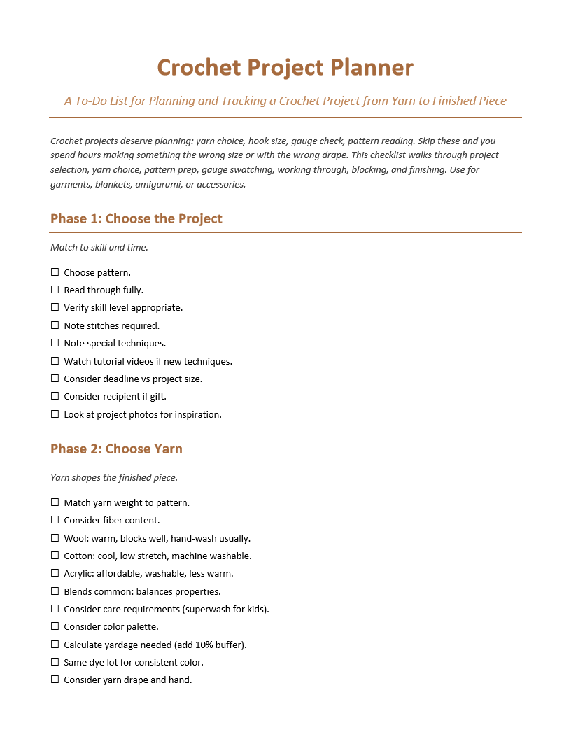 Crochet Project Planner To-Do List