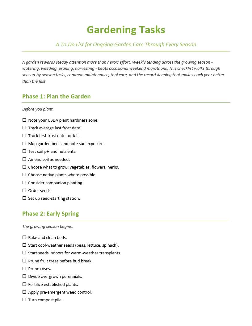 Gardening Tasks To-Do List