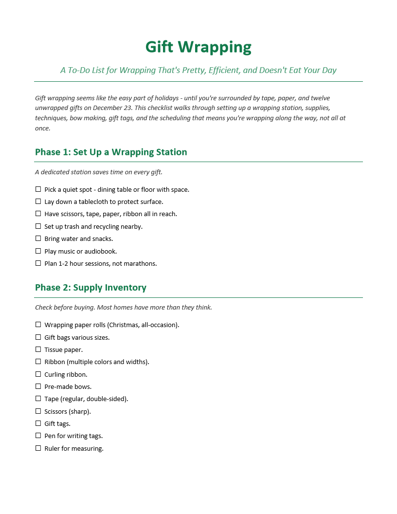 Gift Wrapping To-Do List