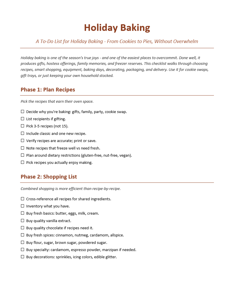 Holiday Baking To-Do List