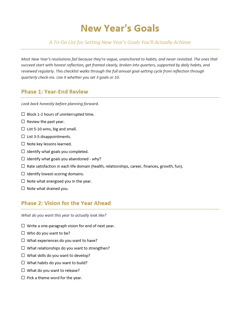 New Year's Goals To-Do List