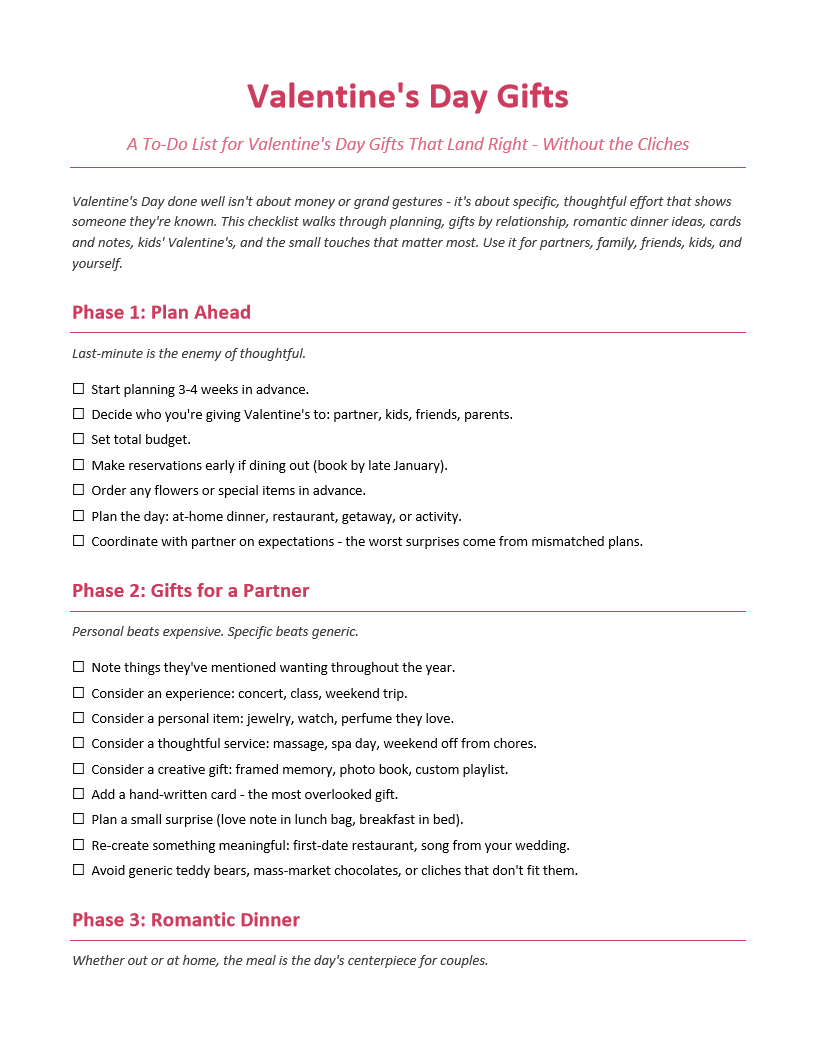 Valentine's Day Gifts To-Do List
