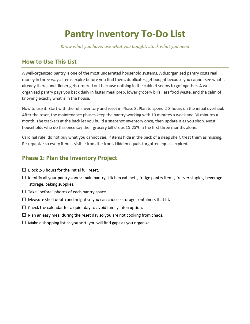 Pantry Inventory To-Do List