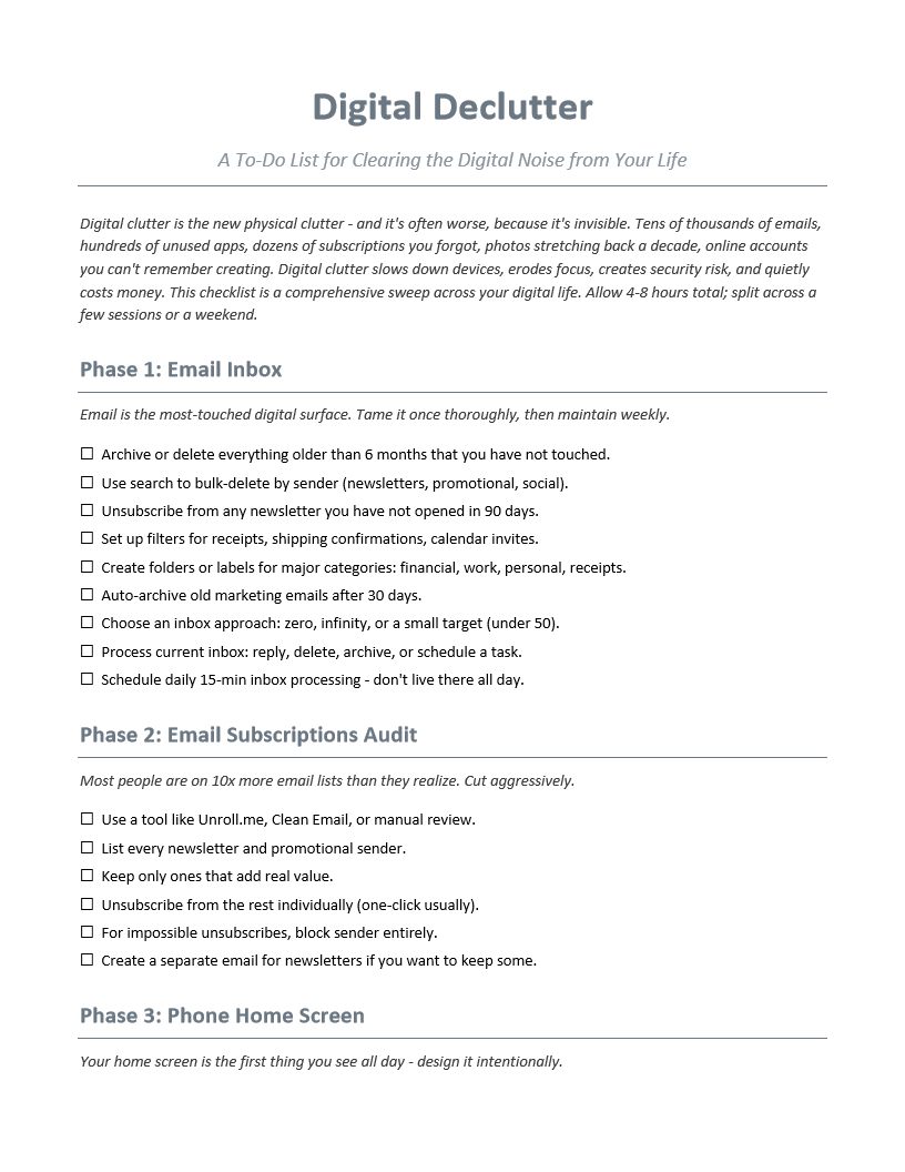 Digital Declutter To-Do List