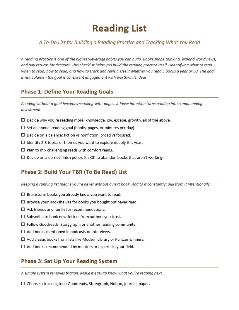 Reading List To-Do List