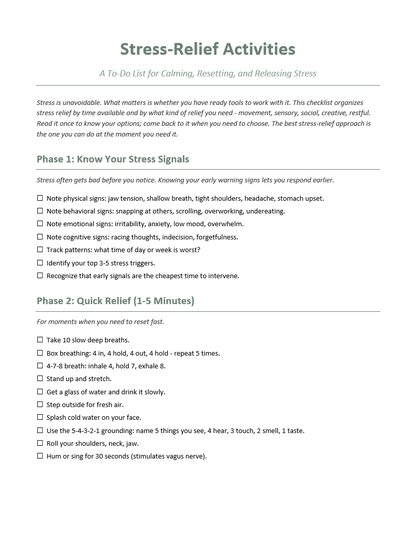 Stress-Relief Activities To-Do List