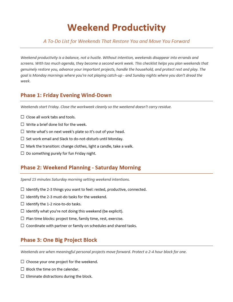 Weekend Productivity To-Do List