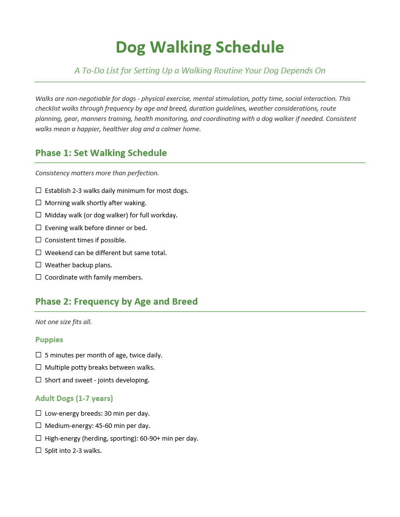 Dog Walking Schedule To-Do List