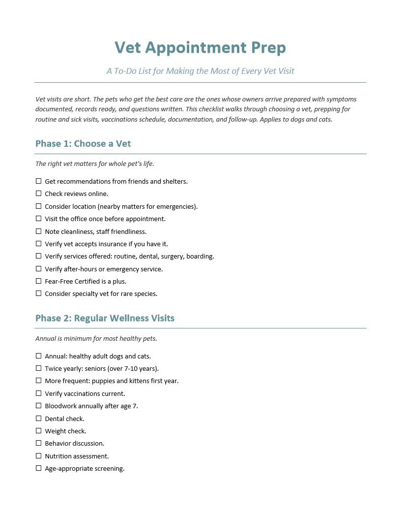 Vet Appointment Prep To-Do List