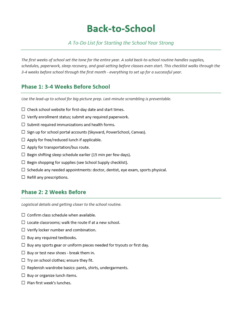 Back-to-School To-Do List