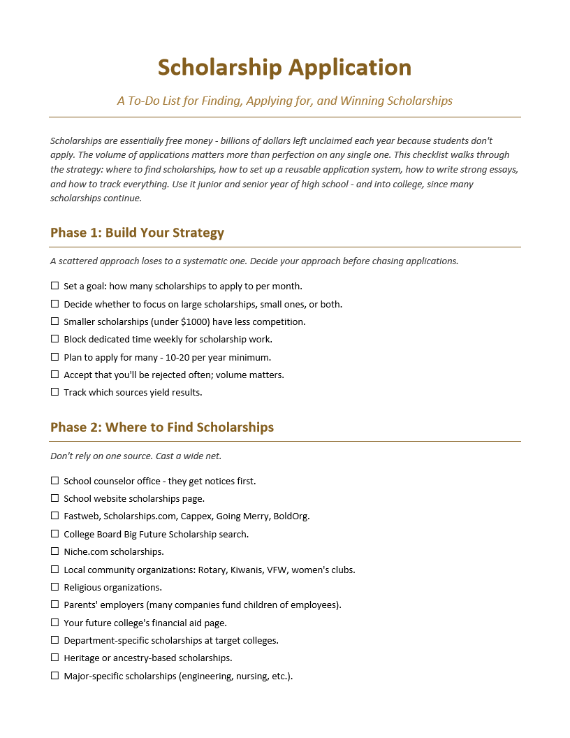 Scholarship Application To-Do List