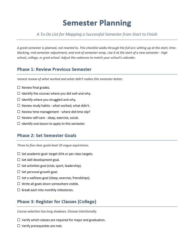 Semester Planning To-Do List