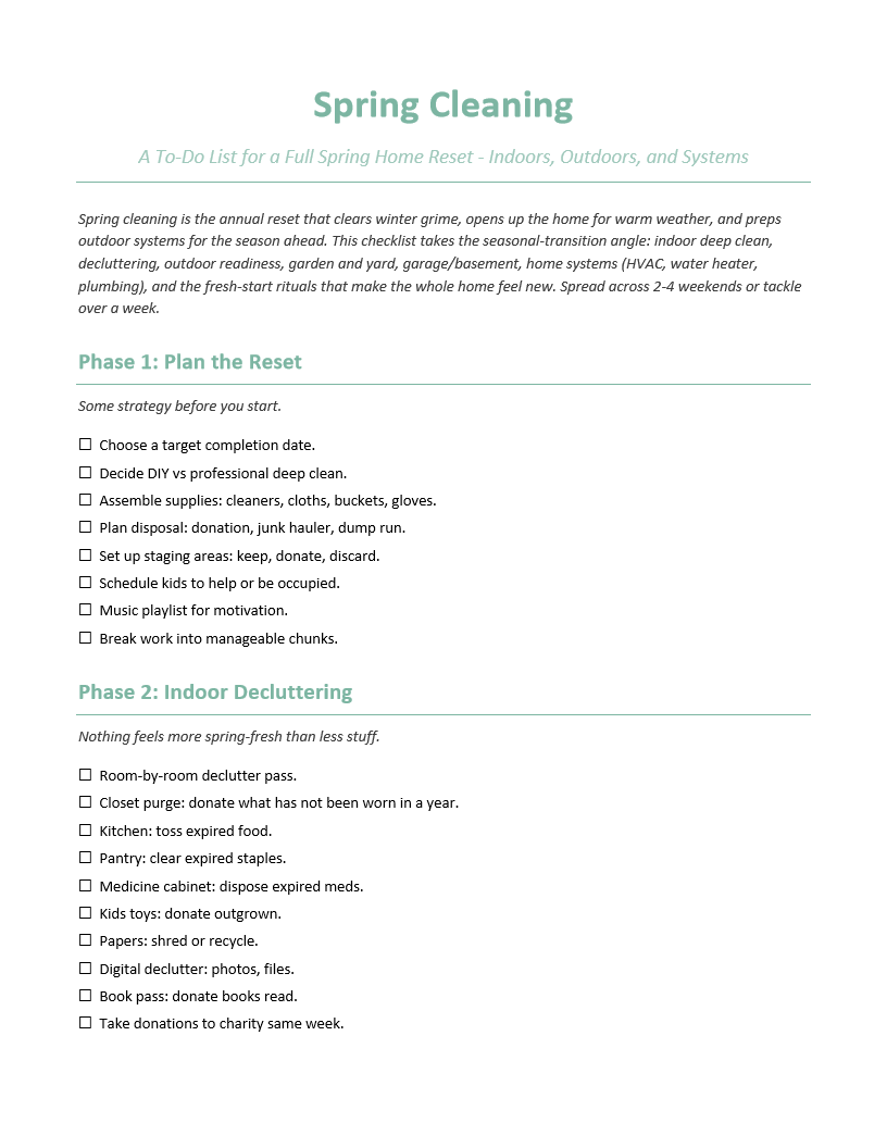 Spring Cleaning To-Do List