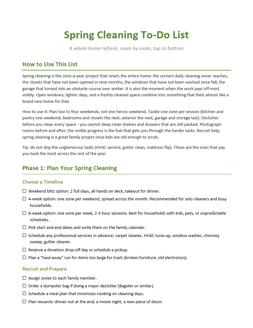 Spring Cleaning To-Do List