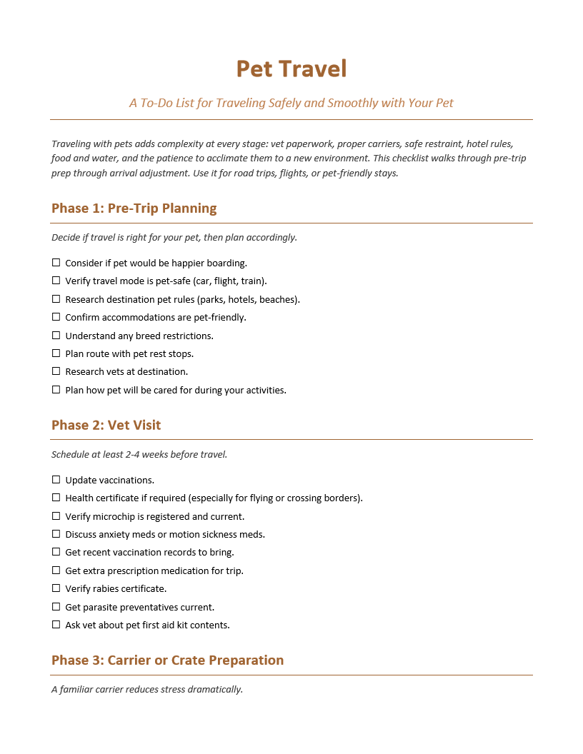 Pet Travel To-Do List