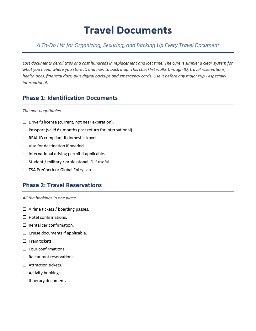 Travel Documents To-Do List