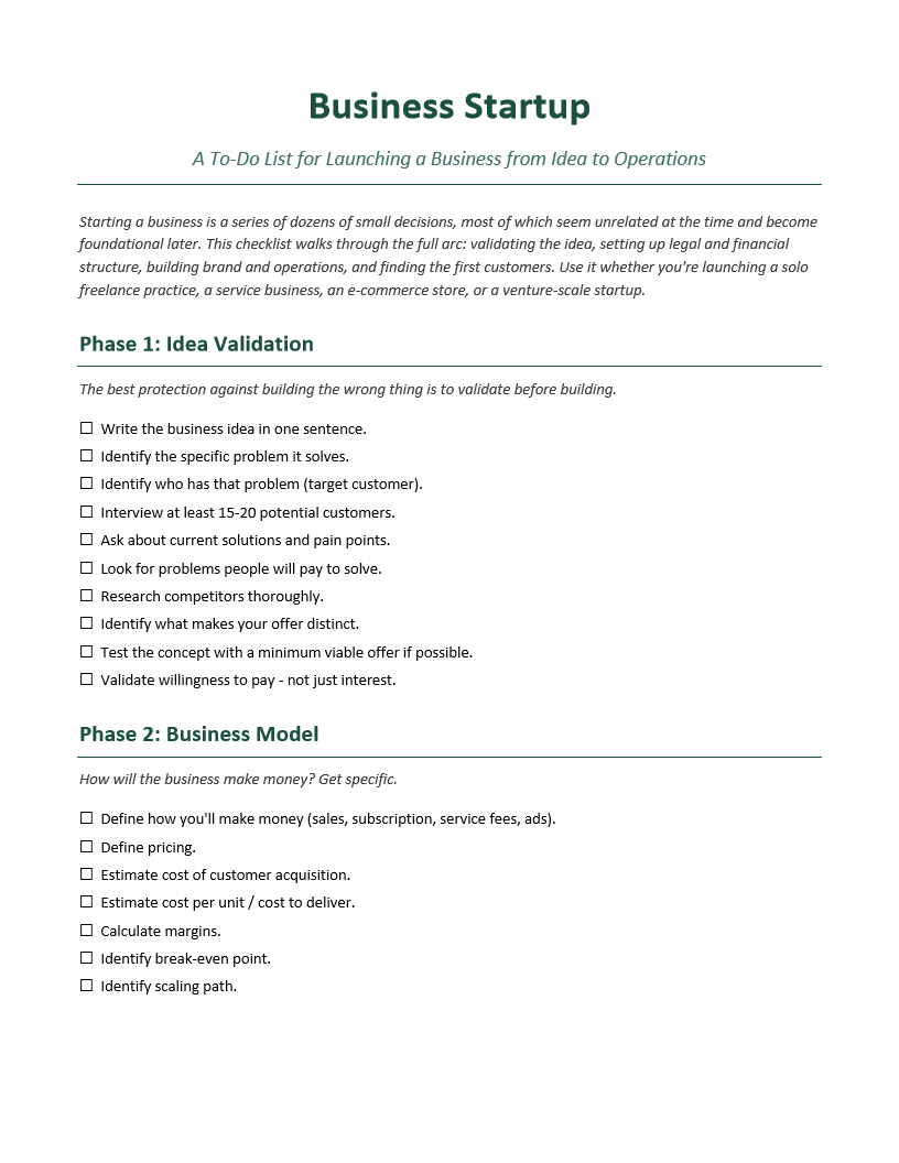 Business Startup To-Do List