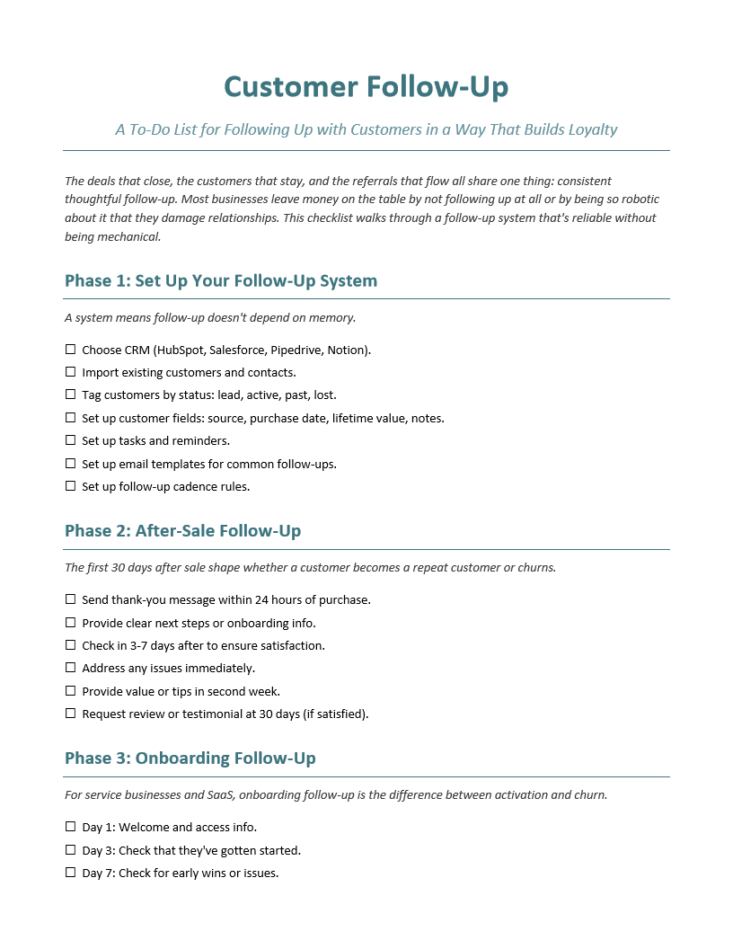 Customer Follow-Up To-Do List