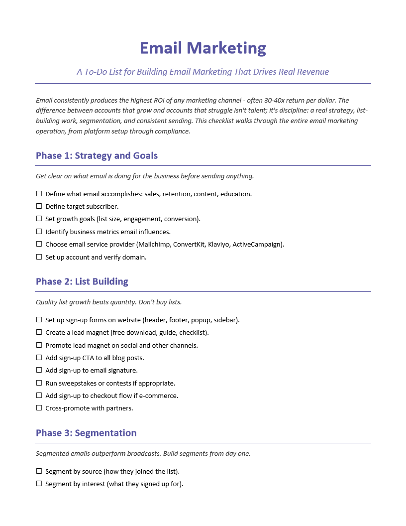 Email Marketing To-Do List