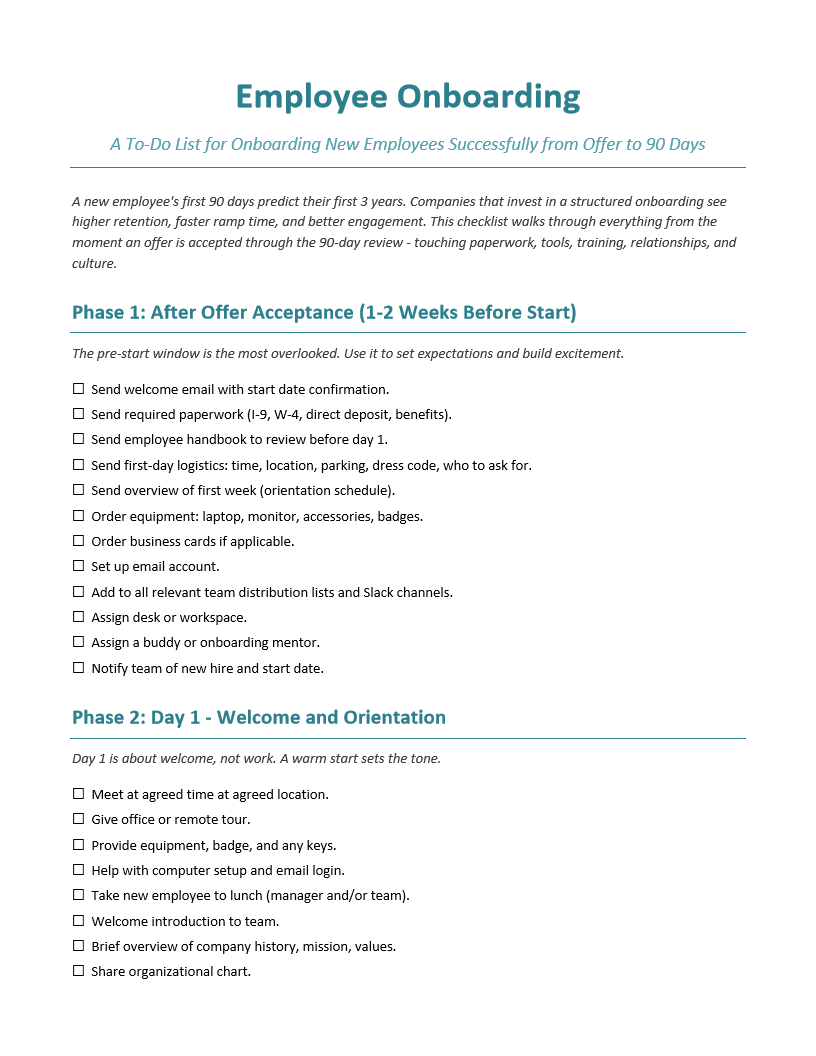 Employee Onboarding To-Do List