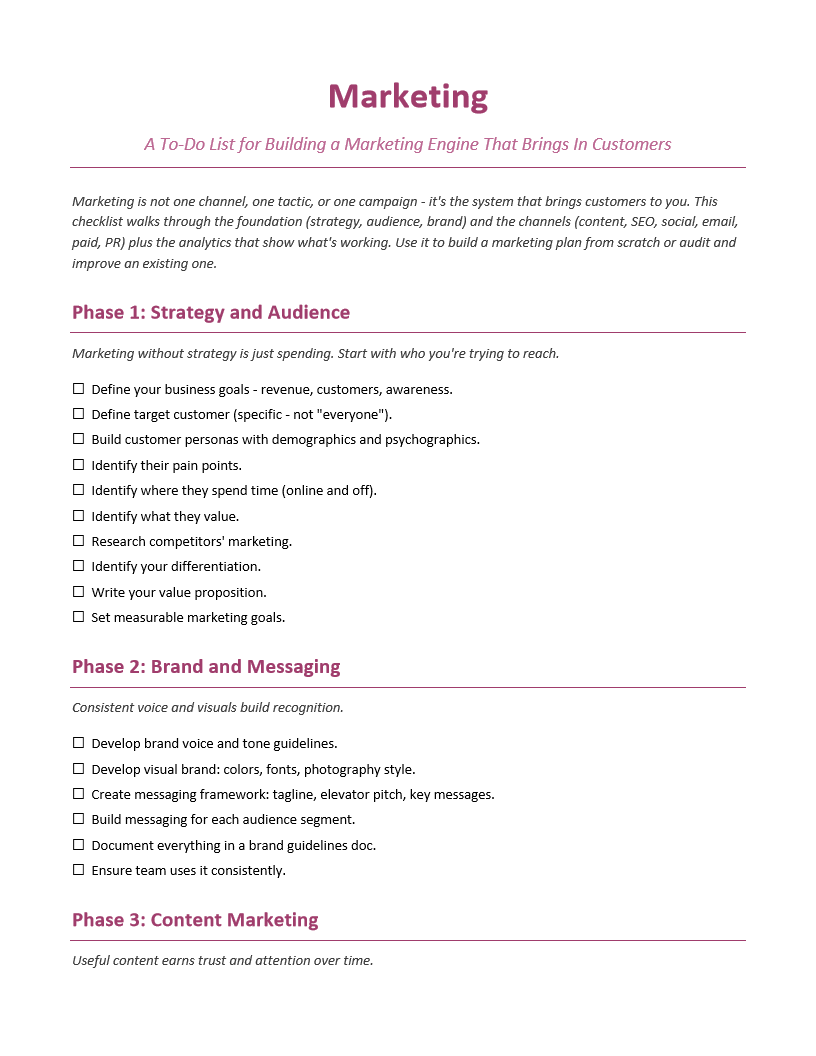 Marketing To-Do List