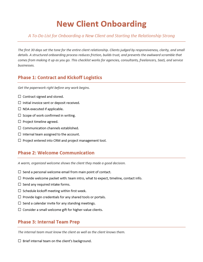 New Client Onboarding To-Do List