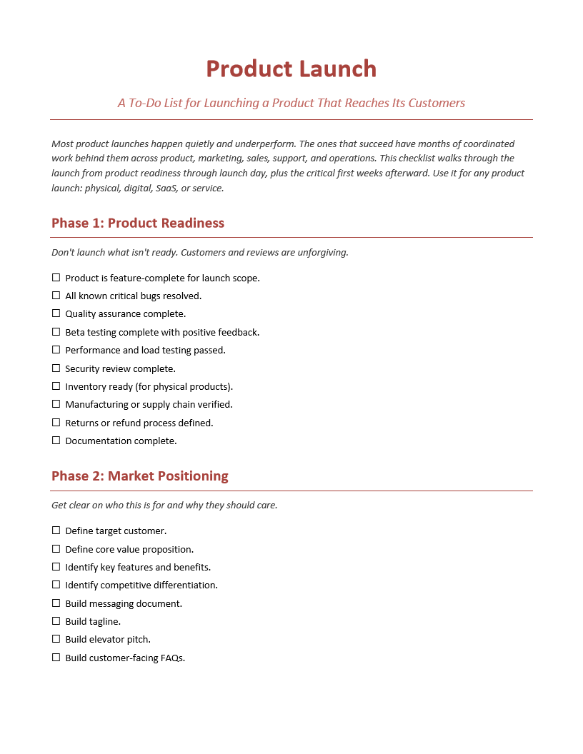 Product Launch To-Do List