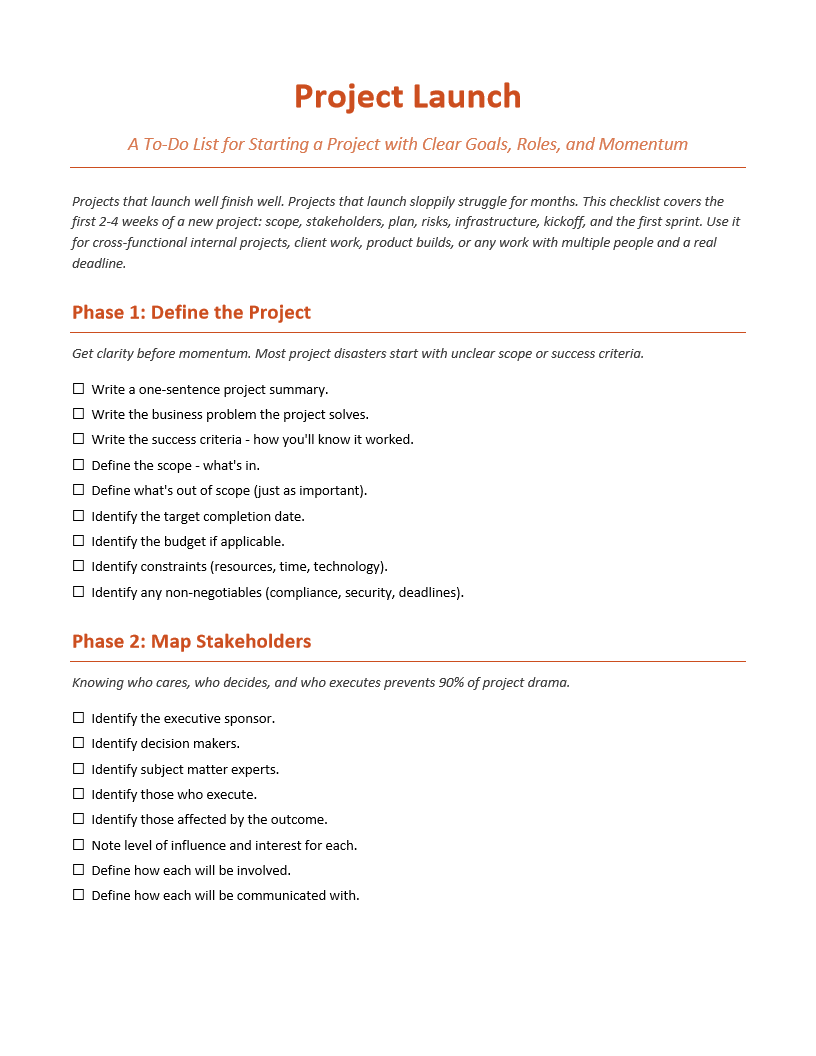 Project Launch To-Do List