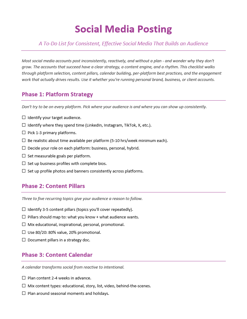 Social Media Posting To-Do List